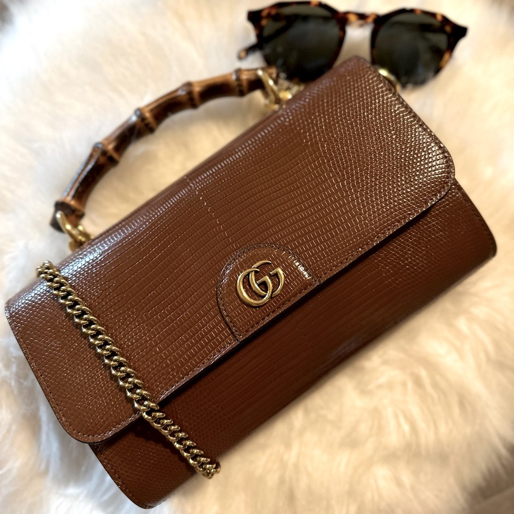 Gucci Lizard Bamboo Handle Bag